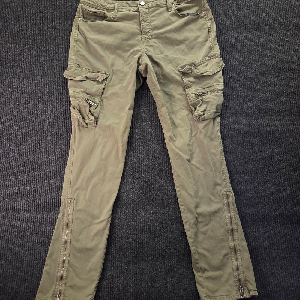 Good American Cargo Pants Olive Green Ankle Zip Straight Leg Cotton Blend Sz 14